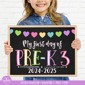 First Day of Pre k 3 Printable First Day Pre k 3 Sign 3 Year Old Pre