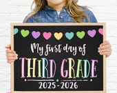 First Day of Third Grade, Printable First Day School Sign, Back To School Sign, First Day of School Chalkboard Sign, Third Grade Sign PRB21