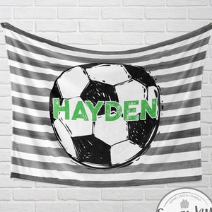 Personalized Soccer Blanket, Custom Soccer ball Blanket, Soccer Room Decor, Minky Blanket for Boys, Soccer Player Gift, The Tatum image 7