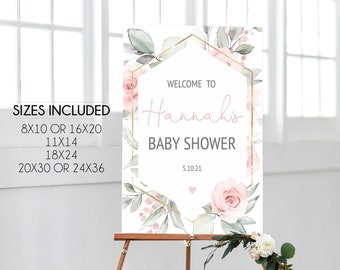 Welcome Baby Shower Sign Template, Blush Pink Baby Shower Welcome, Editable Template, Pink Floral, Fully Editable, Corjl, Girl Shower