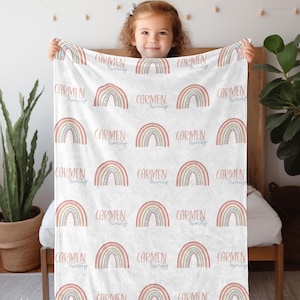 Boho Rainbow Personalized Baby Blanket With Name, Unique Birthday Gift for Girl, Baby Shower Gift For Girl, The Gianna