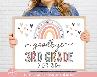 Boho Rainbow Goodbye Third Grade Sign, Last Day of 3rd Grade Girl Sign, Printable School Sign Girl Last Day Sign, Instant Download HBR21