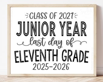 Cartello stampabile per l'undicesimo anno, ultimo giorno del terzo anno, cartello della classe del 2027, accessorio per foto di fine anno scolastico, terzo anno WBS01