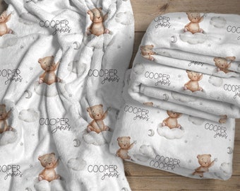 Personalized Teddy Bear Blanket, Baby Shower Gift, Custom Teddy Bear Nursery Decor, Gender Neutral, The Cooper