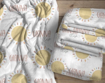 Personalized Boho Sun Baby Blanket, Unique Birthday Gift for Girl, Custom Baby Shower Gift For Girl, The Gianna II