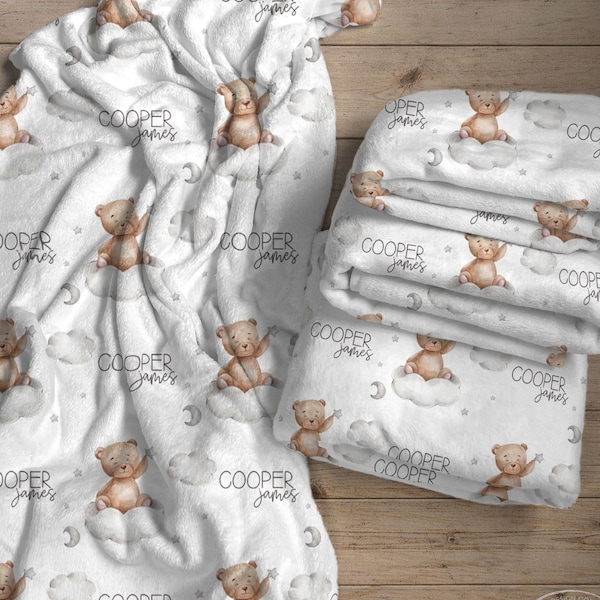 Personalized Teddy Bear Blanket, Baby Shower Gift, Custom Teddy Bear Nursery Decor, Gender Neutral, The Cooper