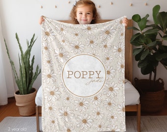 Daisy Name Blanket, Personalized Boho Daisy Nursery Decor, Baby Shower Gift, Custom Daisy Blanket, The Poppy