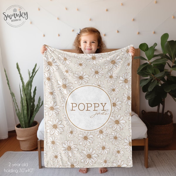 Daisy Name Blanket, Personalized Boho Daisy Nursery Decor, Baby Shower Gift, Custom Daisy Blanket, The Poppy