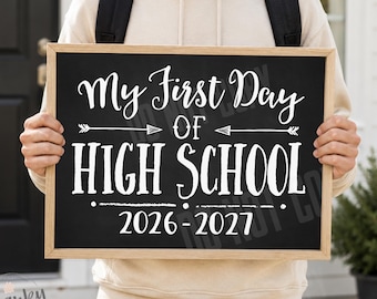 Bord voor de eerste schooldag op de middelbare school, printbaar schoolbord, krijtbordbord voor de negende klas, fotoprop voor de eerste schooldag, BWA01