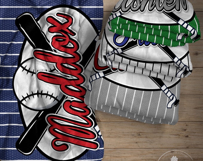 Baseball Blanket Personalized with Name, Custom Gift Idea for Baseball Player, Team Blankets, Sports Blanket for Boys, The Tristen II