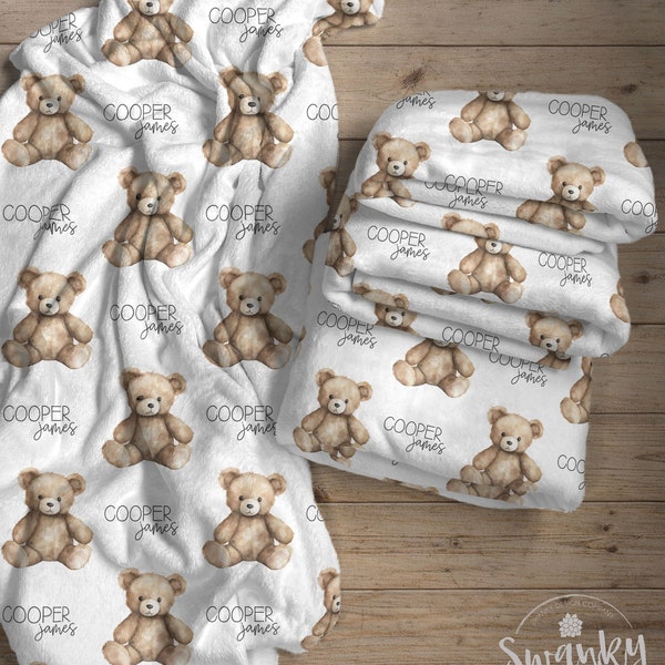 Gender Neutral Baby Shower Gift, Personalized Teddy Bear Blanket, Custom Teddy Bear Nursery Decor, The Cooper II