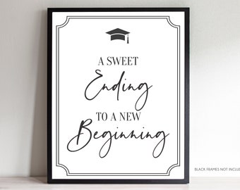 EDITABLE A Sweet Ending to a New Beginning Sign, Printable Graduation Sweets Table Sign, Graduation Decor High School College Grad422