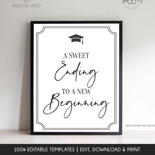 EDITABLE A Sweet Ending to a New Beginning Sign, Printable Graduation Sweets Table Sign, Graduation Decor High School College Grad422