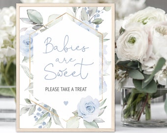 Baby Blue Floral Babies are Sweet Treat Sign, Dusty Blue Baby Shower Decor, Babies are Sweet, Please Take a Treat Sign, Editable BBF01