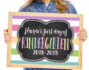 Personalized First Day of School Sign, Back To School Sign, Stripe First Day Printable, School Chalkboard Sign, First Day Photo Prop, Girl