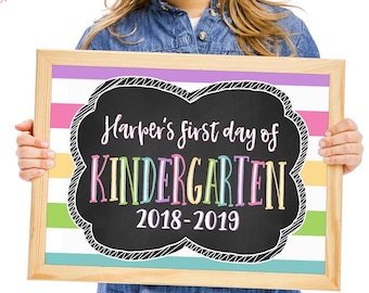 Personalized First Day of School Sign, Back To School Sign, Stripe First Day Printable, School Chalkboard Sign, First Day Photo Prop, Girl