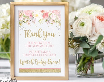 Succulent Favors Sign, Baby Shower Favor Sign, Thank You For Showering The Mommy Sign, Watch Baby Grow, Girl Baby, Instant Download