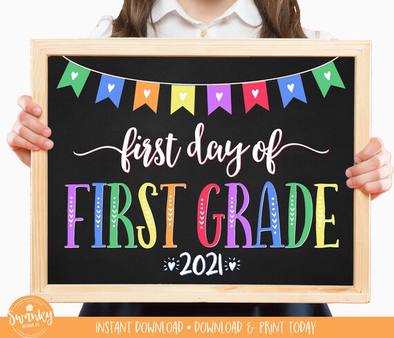 First Day of First Grade Printable Rainbow First Day School 1st Day of 1st Grade School Sign Chalkboard First Day Photo Prop Instant RFH02 Il_570xn