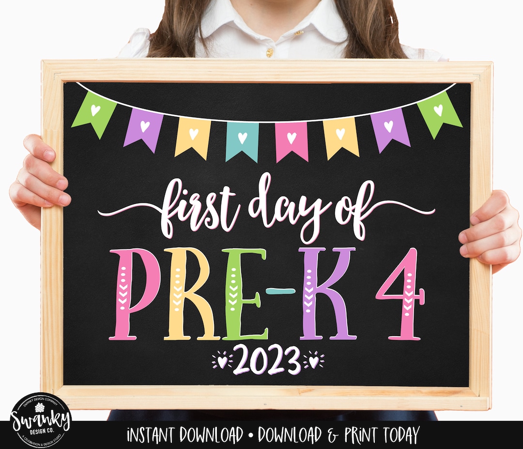 Printable First Day of Prek4 Sign for Girl Heart First Day of Etsy