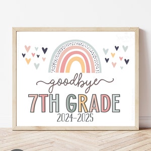 Boho Rainbow Żegnaj Siódma Klasa Znak, Ostatni Dzień Siódmej Klasy Dziewczyna Znak, Wydrukowalny Znak Szkoły Dziewczyna Ostatni Dzień Znak, Natychmiastowe Pobieranie HBR21