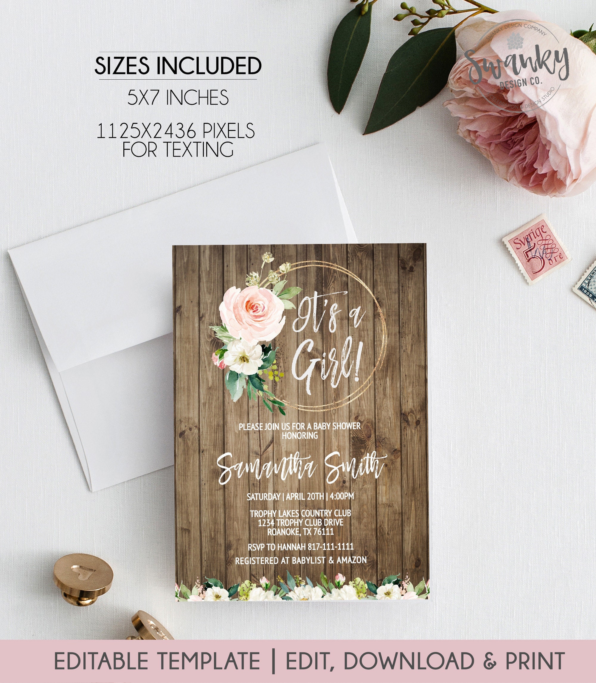 Rustic Floral Baby Shower Invitation, Boho Baby Shower Invitation, Gi…