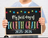 First Day of Fourth Grade Sign, Printable 4th Grade Sign, Chalkboard 4th Grade, Fourth Grade Boy Sign, Digital File, Instant Download STR21