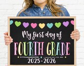 First Day of Fourth Grade, Printable First Day School Sign, Back To School Sign, First Day of School Chalkboard Sign Fourth Grade Sign PRB21