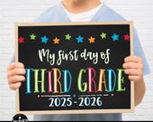 First Day of Third Grade Sign, Printable 3rd Grade Sign, Chalkboard 3rd Grade Sign, Third Grade Boy Sign Digital File Instant Download STR21