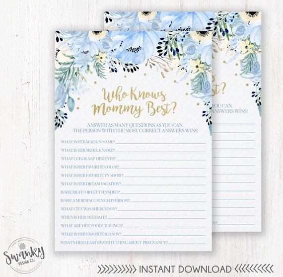 Who Knows Mommy Best Printable, Floral Who Knows Mommy, Boy Baby Shower Games, Baby Shower Game, Boy Flowers, Instant Download Il_570xn