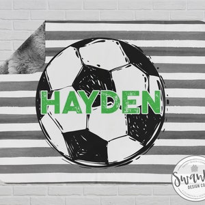 Personalized Soccer Blanket, Custom Soccer ball Blanket, Soccer Room Decor, Minky Blanket for Boys, Soccer Player Gift, The Tatum image 1