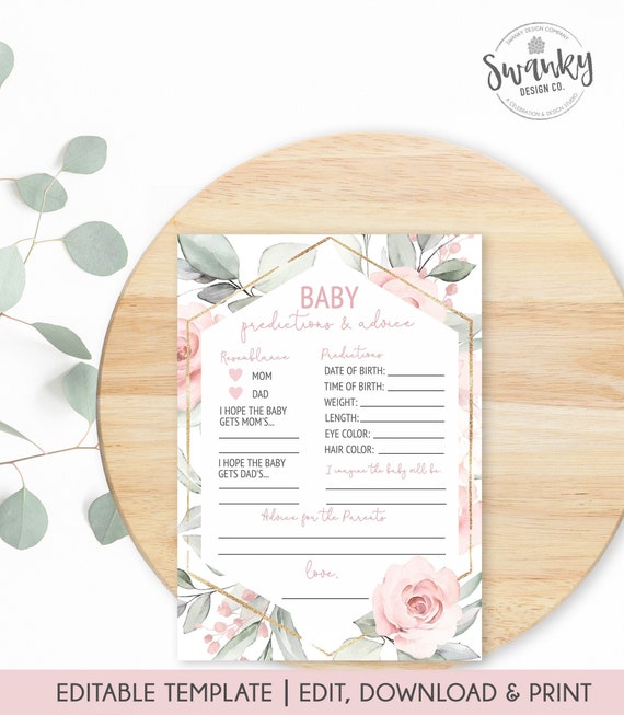 Editable Baby Predictions and Advice Card, Baby Predictions Game, Baby Shower Advice Cards, Baby Predictions Girl, Baby Predictions Game Il_570xn