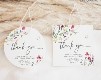 Wildflower Favor Thank You Tags, First Birthday Thank You, Baby Shower Tag, Little Wildflower Birthday Editable File, Instant Download BWF32