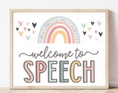 Welcome to Speech Sign Printable, Boho Speech Class Decor, Classroom Posters, Speech Sign, Boho Rainbow Printable