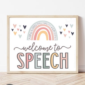 Welcome to Speech Sign Printable, Boho Speech Class Decor, Classroom Posters, Speech Sign, Boho Rainbow Printable