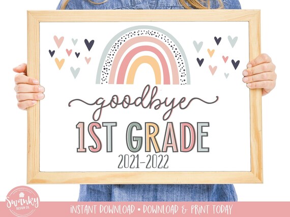 Boho Rainbow Goodbye First Grade Sign, Last Day of 1st Grade Girl Sign, Printable School Sign Girl Last Day Sign, Instant Download HBR21 Il_570xn