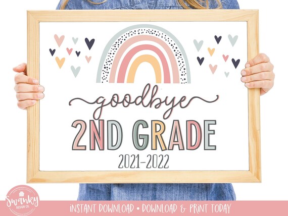 Boho Rainbow Goodbye Second Grade Sign, Last Day of 2nd Grade Girl Sign, Printable School Sign Girl Last Day Sign, Instant Download HBR21 Il_570xn