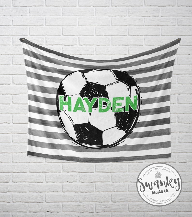 Personalized Soccer Blanket, Custom Soccer ball Blanket, Soccer Room Decor, Minky Blanket for Boys, Soccer Player Gift, The Tatum image 7