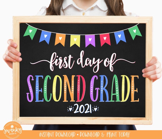 First Day of Second Grade Printable Rainbow Chalkboard First Day Photo Prop First Day School 1st Day of 2nd Grade School Sign Instant RFH02 Il_570xn