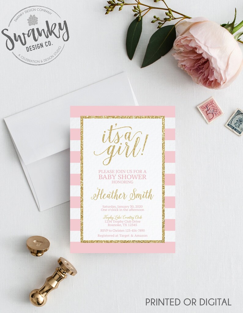 Pink And Gold Baby Shower Invitation Its A Girl Invitation Etsy Pink And Gold Baby Shower Invitation Its A Girl Invitation Etsy