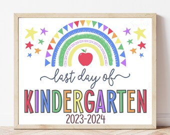 Boho Rainbow Goodbye Kindergarten Sign, LAST Day of Kindergarten Girl ...