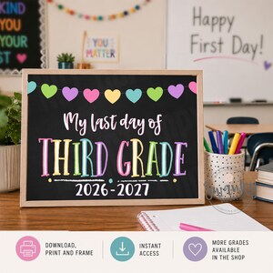 LAST Day of Third Grade, Printable Last Day Sign, Last Day of School Chalkboard Sign, Third Grade Sign, 3rd Grade, Instant Download PRB21 image 8