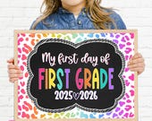 Leopard Print First Grade Sign, Printable School Sign Girl First Day Sign, First Day of First Grade Girl Sign Instant Download LPB22