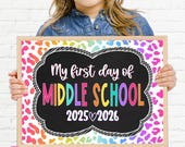 Leopard Print First day of Middle School Sign, Printable School Sign First Day, First Day of Middle School Girl Sign Instant Download LPB22