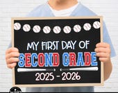 Baseball First Day Of Second Grade Sign, Back To School, First Day Of 2nd Grade, Boy 1st Day of Second, First Day of School Printable BBS23