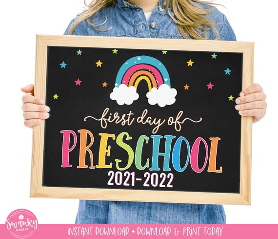 Printable First Day of Preschool Sign, Rainbow First Day of School Sign, First Day of School Chalkboard Sign, Preschool Sign, RBS01 Il_570xn