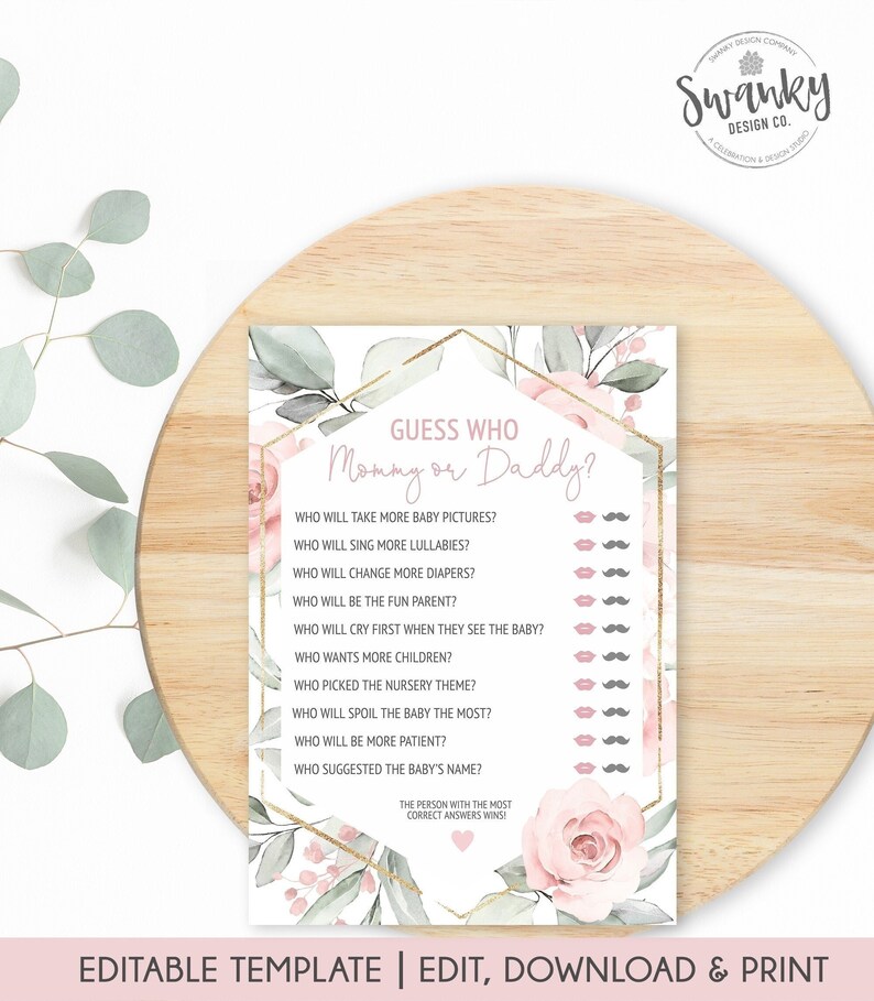 Blush Floral Mommy or Daddy Shower Game Card Floral Shower - Etsy