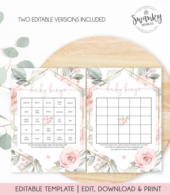 Bewerkbare baby shower bingo afdrukbare kaart voorgevulde baby