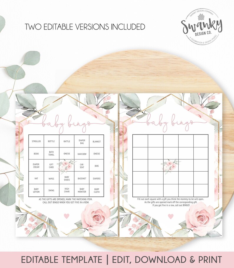 Editable Baby Shower Bingo Printable Card Prefilled Baby Etsy
