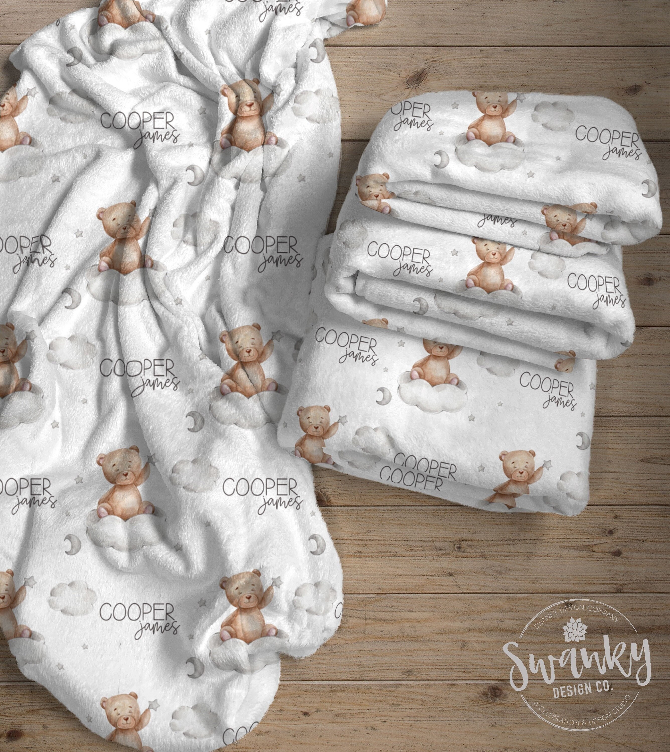 Personalized Teddy Bear Blanket, Baby Shower Gift, Custom Teddy Bear Nursery Decor, Gender Neutral, The Cooper