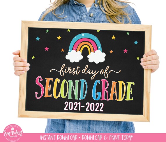Printable First Day of Second Grade Girl Sign, Rainbow First Day of School Sign, First Day of School Chalkboard Sign, 2nd Grade Sign, RBS01 Il_570xn